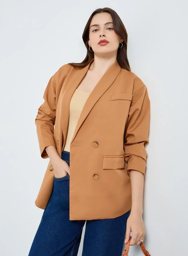 ستايلي بليزر سادة بصدر مزدوج وصفين أزرار